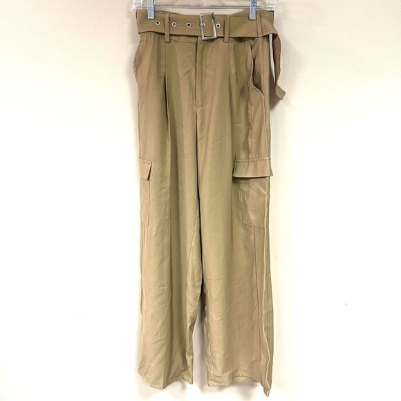 Forever 21 tan wide leg cargo pants with belt Sz S - Picture 2 of 8